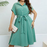 Summer Green Half Cardigan Lace up Waist Controlled Dress