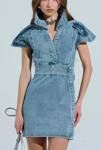 Women Wear Spring Summer Casual Street Stand Collar Button Denim Dress