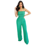 Lace up Fashionable Bandeau Sexy Backless Elastic Waist Loose Straight Jumpsuit
