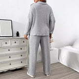 Plus Size Women Clothing Simple Comfortable Suit Autumn Winter Casual Loose Contrast Color Two Piece Set