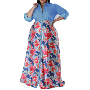 Plus Size Fall Women Clothing Open Chest Collar Long Sleeve Dress
