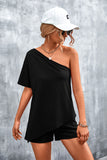 Women Clothing Summer Sexy Oblique Shoulder Irregular Asymmetric Shorts Suit
