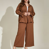 Plus Size Women Clothing Spring Autumn Elegant Casual Simple Loose Suit Two Piece Set