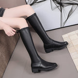 Flat Bottom Stretch Boots Women Chunky Heel Slingback High Slim Leather Boots Knight Boots