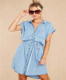 Casual Solid Color Waist Tight Women Denim Long Shirt