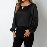Satin Shirt Women Women's Clothing Artificial Silk Casual Pleated Long Sleeve Satin Top
