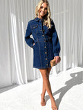 Casual Button Lace Up Slimming Long Sleeved Denim Dress Women