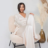 Autumn Pajamas Two Piece Nightgown Trousers Comfortable Breathable Artificial Silk Simple French Pajamas Women