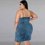 Plus Size Women Clothing Denim Sleeveless Collarless Sling Short Shipment Dress