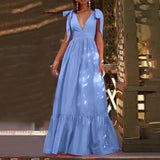 Dress Spring Summer Off Shoulder Sexy Backless Bow Sling Large Swing Dress