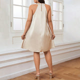 Plus Size Mid Length Slim Fit Suspender Dress Solid Color Pullover Soft Smooth Thin Acetate Satin Silk Nightdress