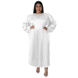 Plus Size Women Clothes Autumn Winter Popular Pleated Round Neck Maxi Dress Long Sleeve