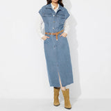 Women Clothing Polo Collar Single Breasted Denim Dress Without Belted