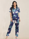 Imitated Silk Pajamas Women Home Wear Two-Piece Short-Sleeved Trousers