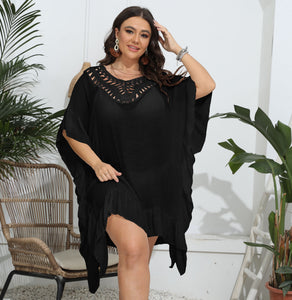 Plus Size Women Dress Women Clothes Hand Crocheting Patchwork Ruffled Beach Dress Bikini Cover up Blouse