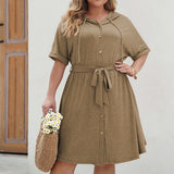 Plus Size Solid Color Hooded Dress Spring Summer Office Loose Fitting Slim Fit