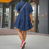 Women Denim Short Sleeve Slim Fit Dress Pettiskirt