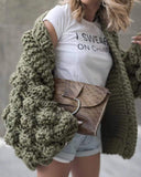 Office Loose Short Winter Hand Woven Ball Lantern Sleeve Sweater Coat Women