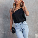 Spring Summer Office Loose Casual Slant Shoulder Satin Strap for Women