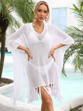Summer Tassel plus Size Loose Hollow Out Cutout Beach Swimsuit Vacation Blouse for Women