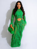 Women Clothing Sexy Handmade Knitted Beach Dress Hollow Out Cutout Out Mink Tassel Maxi Dress