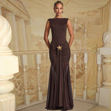 Summer Arrival Women Clothing Sexy Mesh Stitching Backless Solid Color Waist Controlled Dress