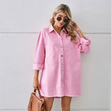 Wash Water Raw Edge Denim Dress Stitching Long Sleeve Cardigan for Women