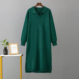 Autumn Winter Polo Collar Base Knitting Loose Solid Color Women Dress