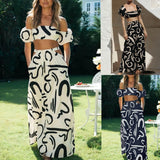 Women Clothing Summer Puff Sleeve Top Hollow Out Cutout Large Swing Dress Split Skirt Set