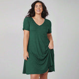 Plus Size Women Casual Simple Dress Summer All Matching Graceful Mid Length Dress
