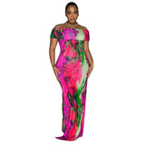 Women Wear Popular Off Shoulder Sexy High Split Printing Dress