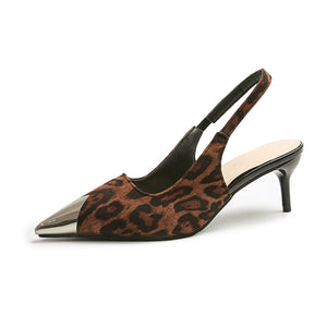 Hollow Out Cutout Pointed High Heel Back Open Shoes Women Stiletto Leopard Print Sandals