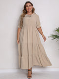 Plus Size Women Summer round Neck Short Sleeve Bow Dress
