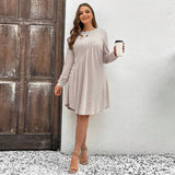 Plus Size Women Clothing Elegant Intellectual Dress Autumn Winter Loose Flab Hiding Slimming Midi Dress