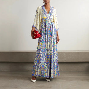 Summer Loose plus Size Positioning Digital Printed V neck Maxi Dress
