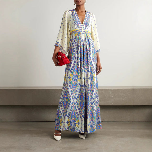 Summer Loose plus Size Positioning Digital Printed V neck Maxi Dress