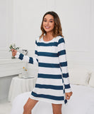 Women Striped Dress Printed Pajamas Casual Homewear