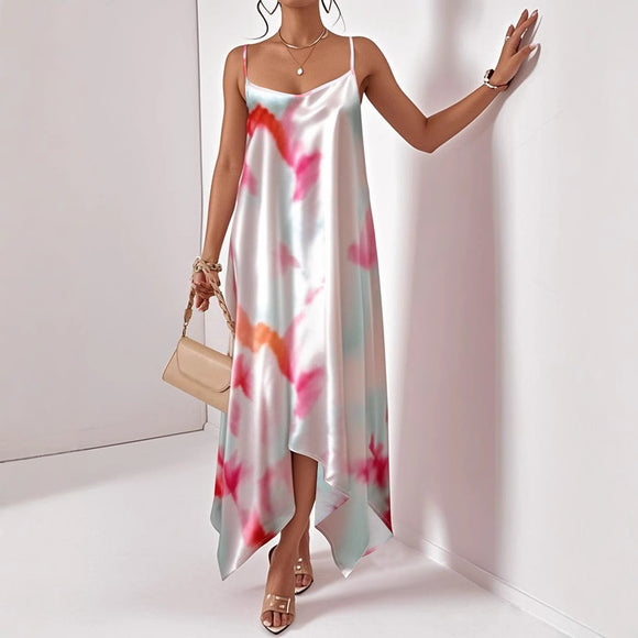 Women Clothing Summer Elegant Irregular Asymmetric Hem plus Size Sling Maxi Dress