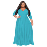 Plus Size Woman Women Clothing Solid Color V Neck Sexy Wedding Clothes Dress