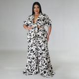 Plus Size Women Strap Printing Two Piece Suit Wide Leg Pants Summer
