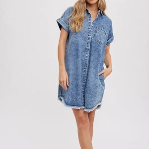 Spring Summer Loose Women Cardigan Denim Short Sleeve Dress