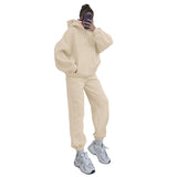 Autumn Winter Solid Color Hooded Sweaters Women Clothing Two Piece Set Casual Trousers Suit