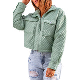 Autumn Winter Women Clothing Casual Long Sleeve Coat Polo Collar Solid Color Loose Zip Short Jacket