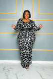 Plus Size Long Sleeve Personalized Printed Hip Dress No Belt