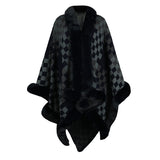 Women Fur Collar Shawl Autumn Winter Thickened Warm Knitted Cape
