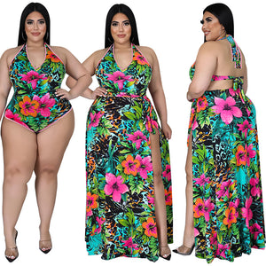 Plus Size Women Clothes Autumn Sexy Swimsuit Long Apron Two Piece Set