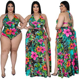 Plus Size Women Clothes Autumn Sexy Swimsuit Long Apron Two Piece Set