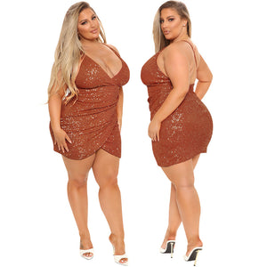 Plus Size Women Clothing Autumn  Embroidery Beads Sexy Halter Dress