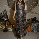 plus Size Autumn Sexy Dress Sequined Embroidered Sleeveless Women Evening Dress
