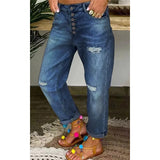 Ripped Jeans Women Spring Autumn Low Waist Loose Slimming Straight Jeans